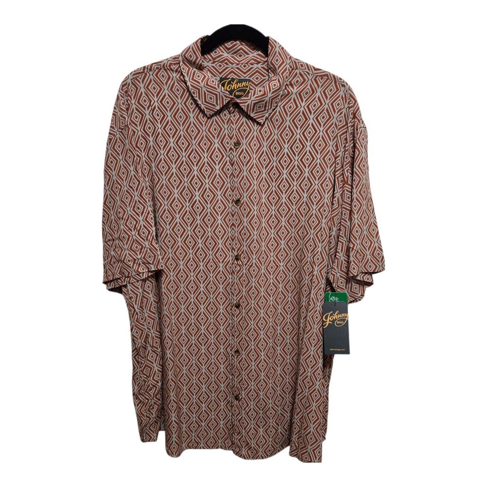 Johnny Bigg Shirt Geometric Print Roca Viscose Mens Size XL Sienna NEW
